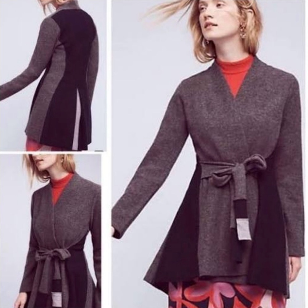 Anthropologie Rosie Neira Boiled Wool Gray and Blue Sweater